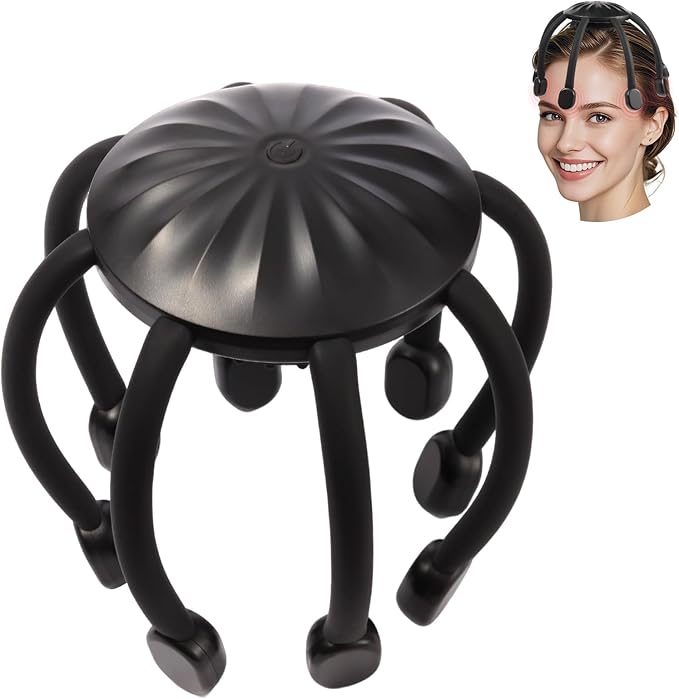 Electric Scalp Massager – Automatic Octopus Head Massage Tool for Hair & Scalp Comfort, Promotes Relaxation, Soothes Tension & Tiredness, with 8 Massage Heads, Scratchers, and 360° Massage Design