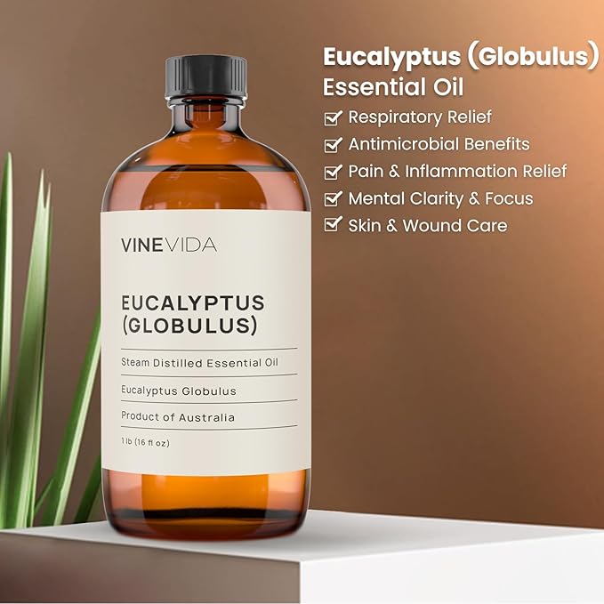 VINEVIDA Eucalyptus Essential Oil 16 oz - Undiluted Eucalyptus Oil - DIY Candle Scents for Candlemaking - Bulk Essential Oil for Soap Making Safe for Skin