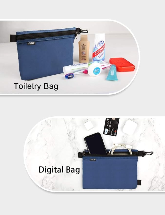 GOX Travel Toiletry Bag Carry On Zipper Pouch Cosmetic Kit Makeup Digital Bag Water Resistant Nylon（navy …