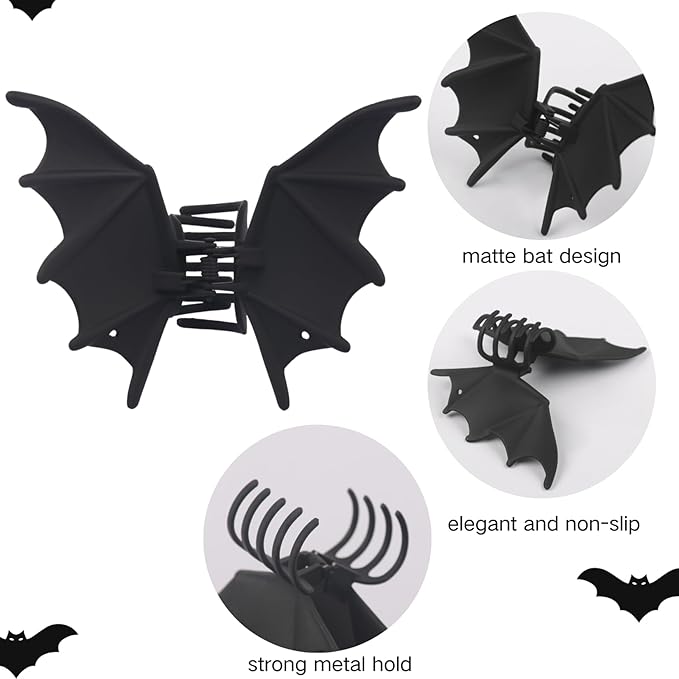 Halloween Bat Hair Clip for Women Gothic Black Bat Wing Metal Claw Clips Goth Accessories Cute Matte Black Barrettes Horror Accessories Halloween Party Favors Supplies Christmas Clips