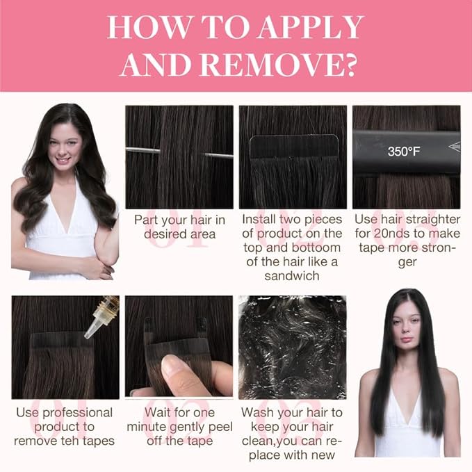 GOO GOO Tape in Hair Extensions Human Hair, 2 Dark Brown, 18inch 100g 40pcs, Skin Weft Seamless Invisible, Silky Straight with Thick Ends, Remy Human Hair