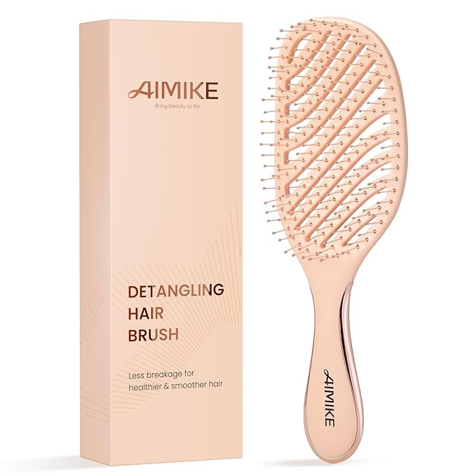 AIMIKE Rose Luxe Detangler Brush, Pain-Free Vented Detangling Brush with Ultra-Soft FlexGlide Bristles, Effortlessly Remove Knots & Reduce Hair Breakage, Wet Dry Brush for Women Thin Fine Hair