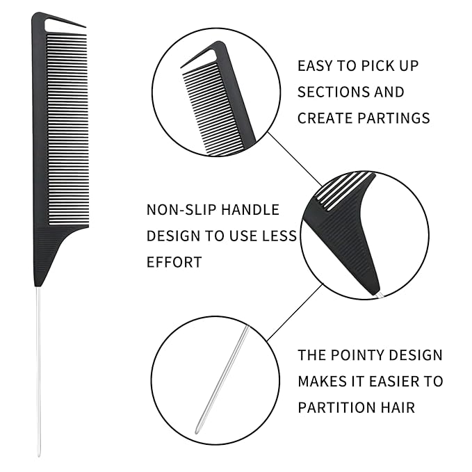 Hair Brush Set for 3a,4c,Wig/Thick/Wavy/Curly/Slick Back Hair Brushes,Rat Tail Combs,8-Row,Edge Brush,For Detangling,Braiding,Teasing,Parting,Styling,Kids,Girls,women(Black)