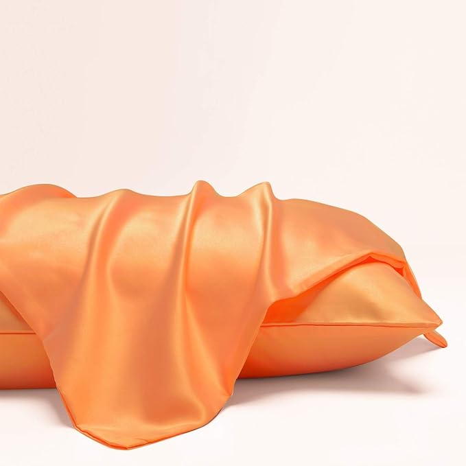 NTBAY Zippered Satin Pillow Cases for Hair and Skin, Luxury Queen Hidden Zipper Pillowcases Set of 2, 20x30 Inches, Orange