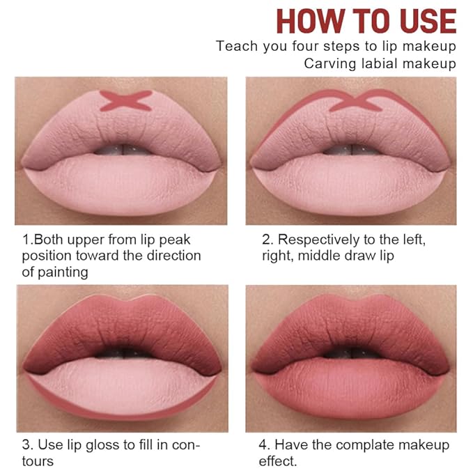 6 Colors Liquid Lipstick + Lip Liner Pen Makeup Set, Super Stay Matte Finish Lip Stain and Define Lip Liner Pencil Gift Set for Women, Longwear, Waterproof, 1PC Lip Glow Oil Include