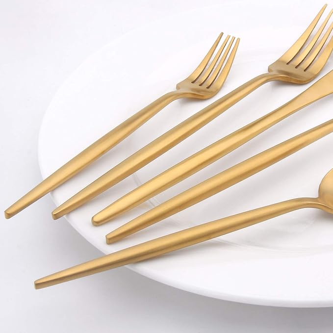 Matte Gold Silverware Set, Vanys 20 Piece Stainless Steel Cutlery Flatware Set, Kitchen Utensil Sets for 4, Tableware With Knife Spoons And Forks Set, Satin Finished Polished