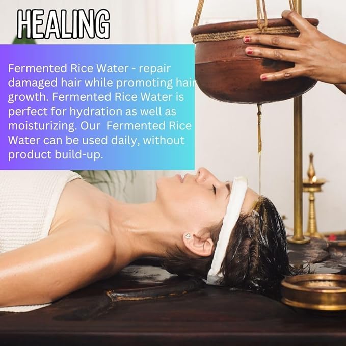 Rice Water Hair Growth Spray – 4oz Fermented Treatment with Biotin & Caffeine – Lavender Vanilla Hair & Scalp Mist for Men & Women – Vegan, Non-Greasy, Thicker Hair Support