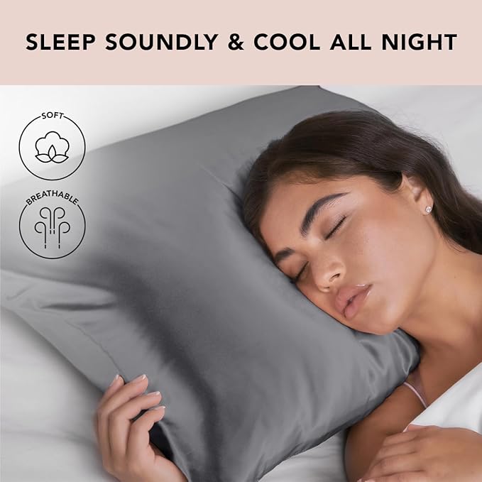 Kitsch Satin Pillowcase, Softer Than Silk Pillow Cases, Cooling Pillow Covers, King Size Pillow Cases Set of 2, Satin Pillowcase with Zipper for Hair, Skin & Quality Sleep, 19"x36" Charcoal, 2pcs