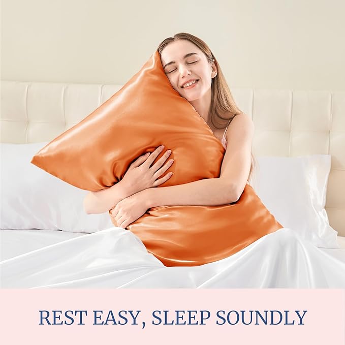BEDELITE Satin Pillowcase for Hair and Skin, Super Soft and Cooling Similar to Silk Pillow Cases 2 Pack with Envelope Closure, Gift for Women Men(20"x30" Queen Size, Burnt Orange)