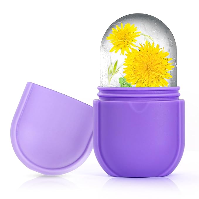 Ice Roller for Face and Eye, Facial Beauty Ice Roller Skin Care Tools, Ice Facial Cube, Gua Sha Face Massage, Silicone Ice Mold y (Purple)