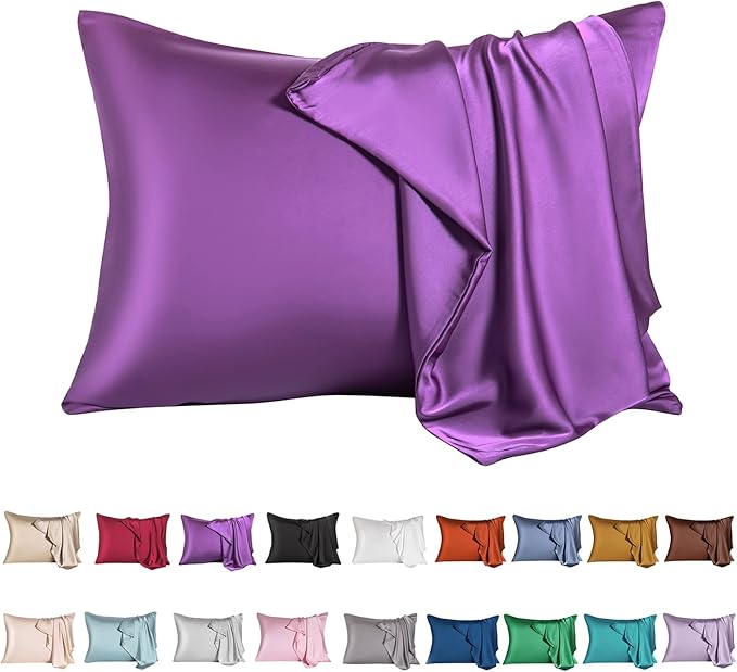 Mulberry Silk Pillowcase for Hair and Skin,Standard Size Cooling Silk Pillow Case with Hidden Zipper,Allergen Proof Dual Sides Soft Breathable Smooth Silk Pillow Cover for Women(Standard,Purple)