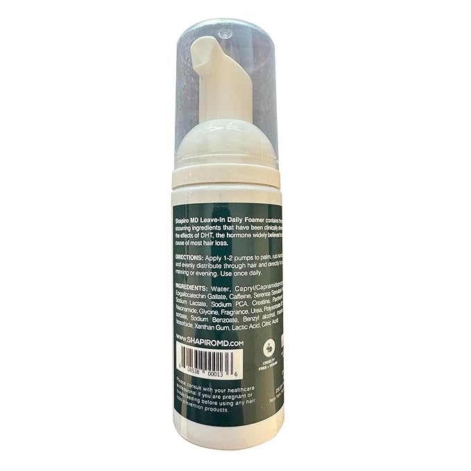 Shapiro MD Hair Growth Experts Leave-In Daily Foam, DHT Fighting Vegan Formula for Thinning Hair Developed by Dermatologists, Experience Healthier, Fuller & Thicker Looking Hair, 1 Month Supply