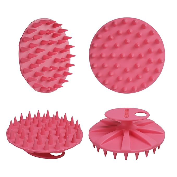 INNERNEED Scalp Massager Shampoo Brush, Wet & Dry Manual Scalp Care Head Scrubber Hair Washing, Soft Silicone Bristles, for Hair Growth, Dandruff Removal (Black+Pink)