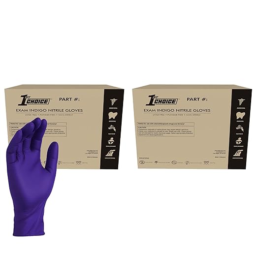 1st Choice 3 Mil Indigo Nitrile Exam Gloves Latex Free, Disposable Medical Grade, Food Prep, Tattoo, Small, Case of 1000