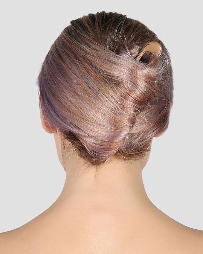 French Hair Pins - Metal Hair Fork Extra Long U Shaped Chignon 2-Prong Sticks for Women Bun Hair Accessories (Rose Gold - 2 Pcs)