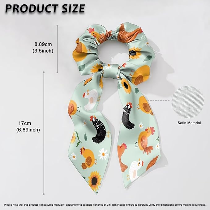 Rooster Scrunchies Hair Ties for Women Blue Green Pack of 2 Knotted Bow Hair Scrunchies Elastic Hair Scarf Red Ribbon Accessoey