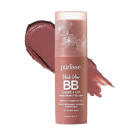 pürlisse Blush Glow BB Lip and Cheek Tint - Hydrating & Buildable 2-in-1 Cream Blush Stick for Cheeks & Lips - Formulated with Nourishing Vitamin E & Hyaluronic Acid - Moving Mauve (.28 oz)