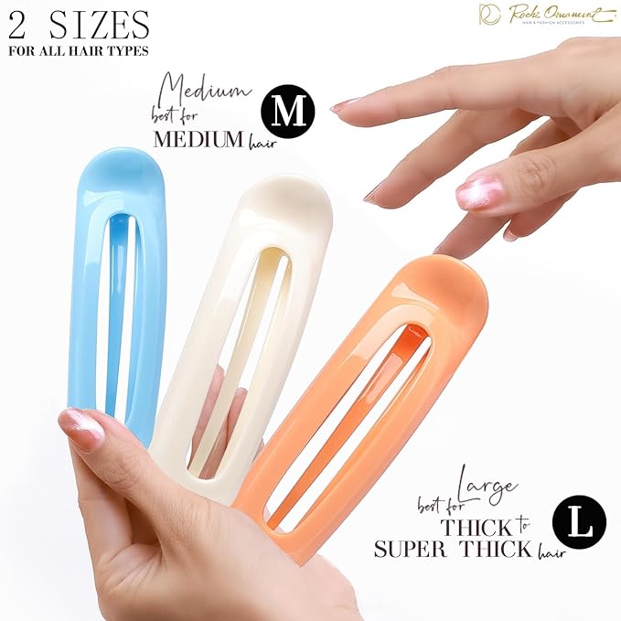 RC ROCHE 6 Pcs Flat Claw Hair Clips for Women Alligator French Barrette Long Thick Hair Duckbill Curved No Slip Grip Lay Flat Side Slide Firm Classic Styling, Medium Pastel