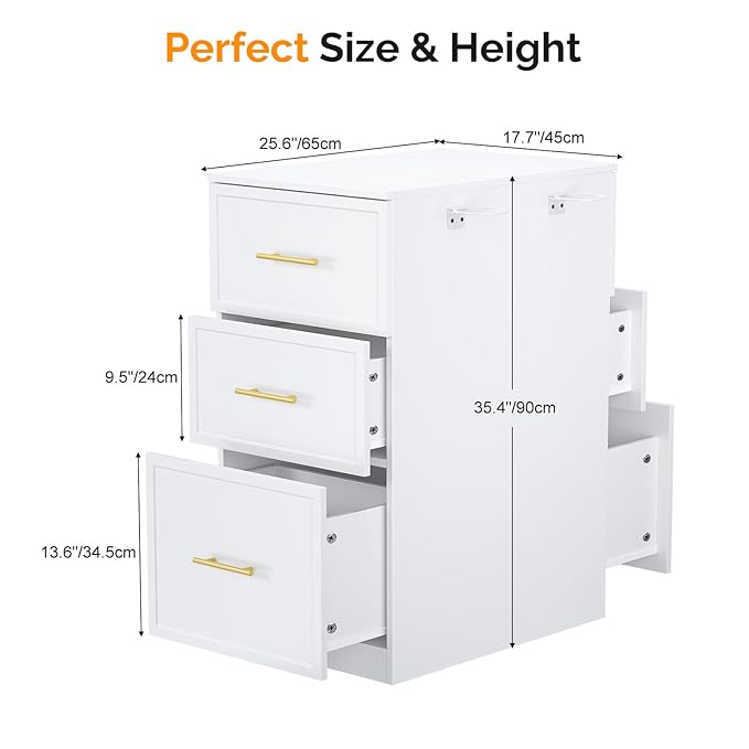 OmySalon Salon Stations for Hair Stylist, Double-Sided Barber Station with 6 Drawers & 2 Dryer Holders, Modern Hair Styling Cabinet for Beauty Salon Barbershop, White