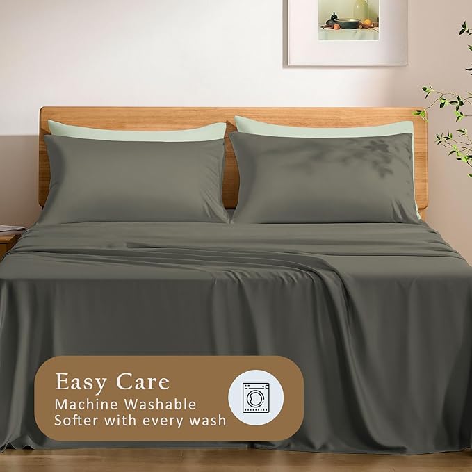 TOSMO Luxury Pillow Case Set of 2 - Cooling Viscose Derived from Bamboo, Oeko-TEX, Breathabl Silky Soft Pillow Cases with Envelope Closure (King / 20x40, Charcoal)