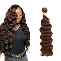 Chocolate Brown Human Hair Bundles Color 4 Deep Wave Bundles Niegmeag Peruvian Grade 8A Virgin Remy Hair 1 Bundle 18 Inch Double Weft Hair Weave 100g
