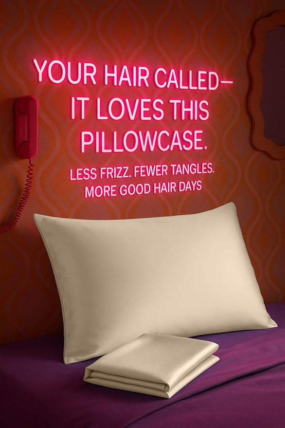 BLISSFORD Satin Pillowcase with Zipper, for Hair and Skin Care, Feels Soft and Cool Like a Silk Pillowcase, Satin Pillow Cases 2 Pack, Slik Pillow Cover, Light Beige - Standard Size, Set of 2