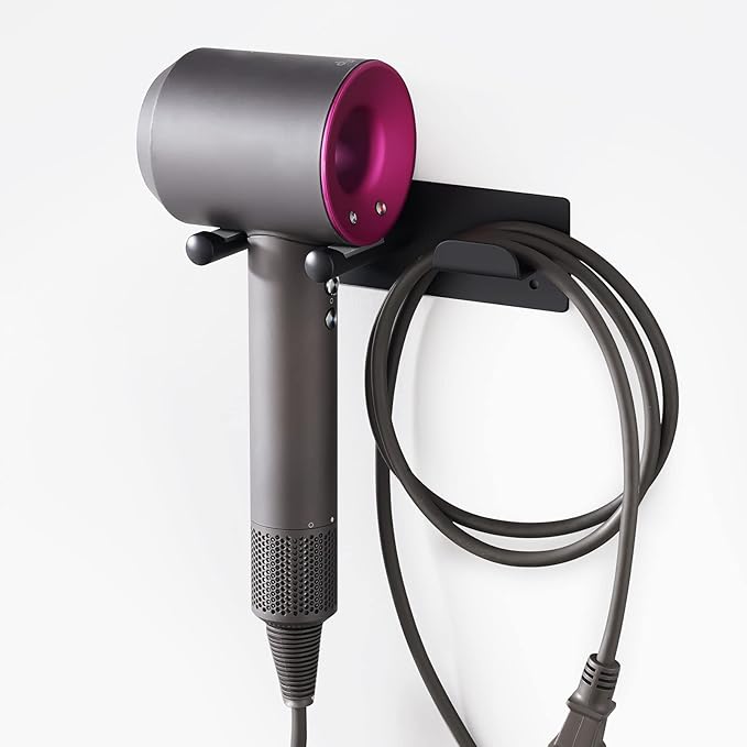Hair Dryer Holder Wall Mounted, Self Adhesive Blow Dryer Holder Hair Dryer Organizer Hair Dryer Holder Wall Mounted Compatible with Dyson Blow Dryer Black Banjekt