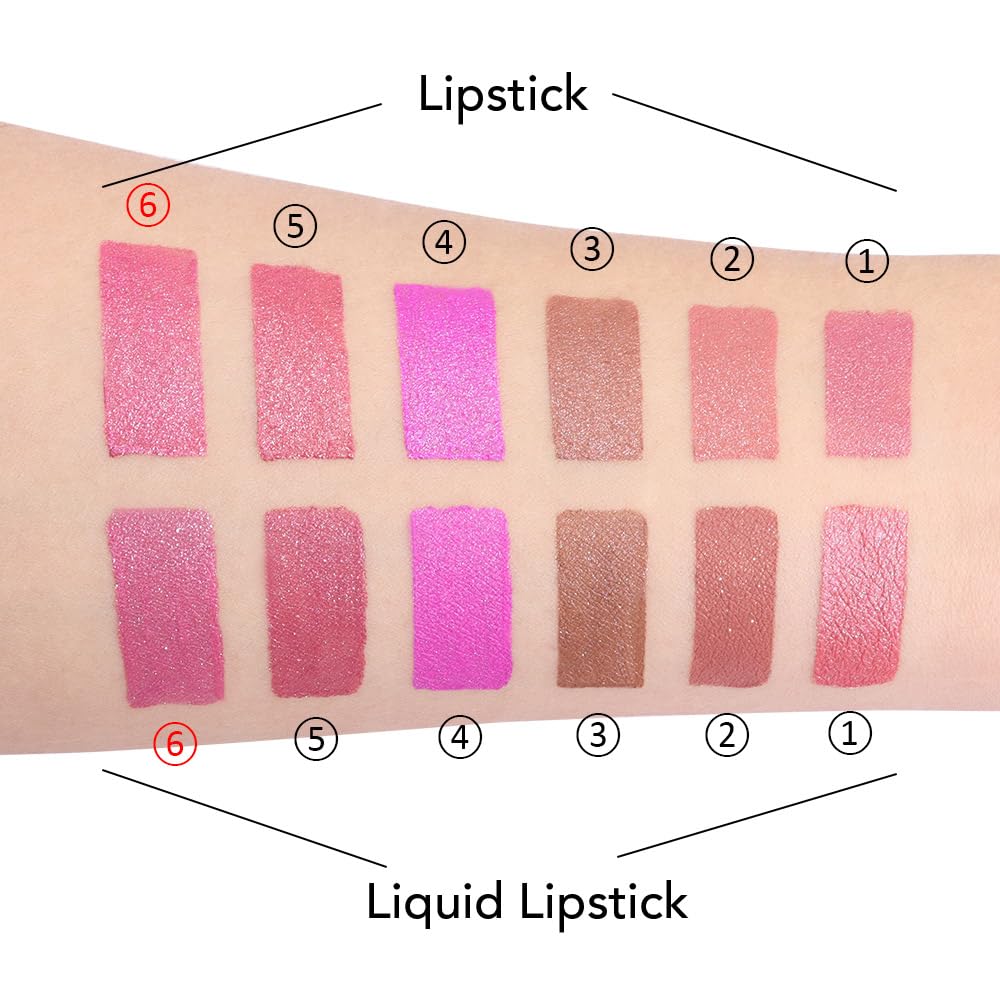 evpct 2 in 1 Rose Pink Glitter Metallic Shimmer Diamond Lipstick and Lip Gloss Set for Women Long Lasting Waterproof, Baby Nude Pink Sparkle Glitter Shiny Lipstick and Lip Liner Makeup Set, 06#