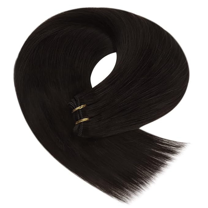YoungSee Sew in Hair Extensions Real Human Hair Dark Brown Weft Extensions Brazilian Hair Extensions Sew in Darkest Brown for Natural Look 18Inch 100G