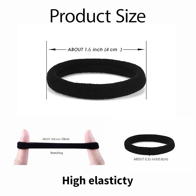 100 PCS Black Nylon Hair Ties for Women, Elastic Hair Bands No Damage for Thick,Seamless Ponytail Holders For Girls All Hair Types.