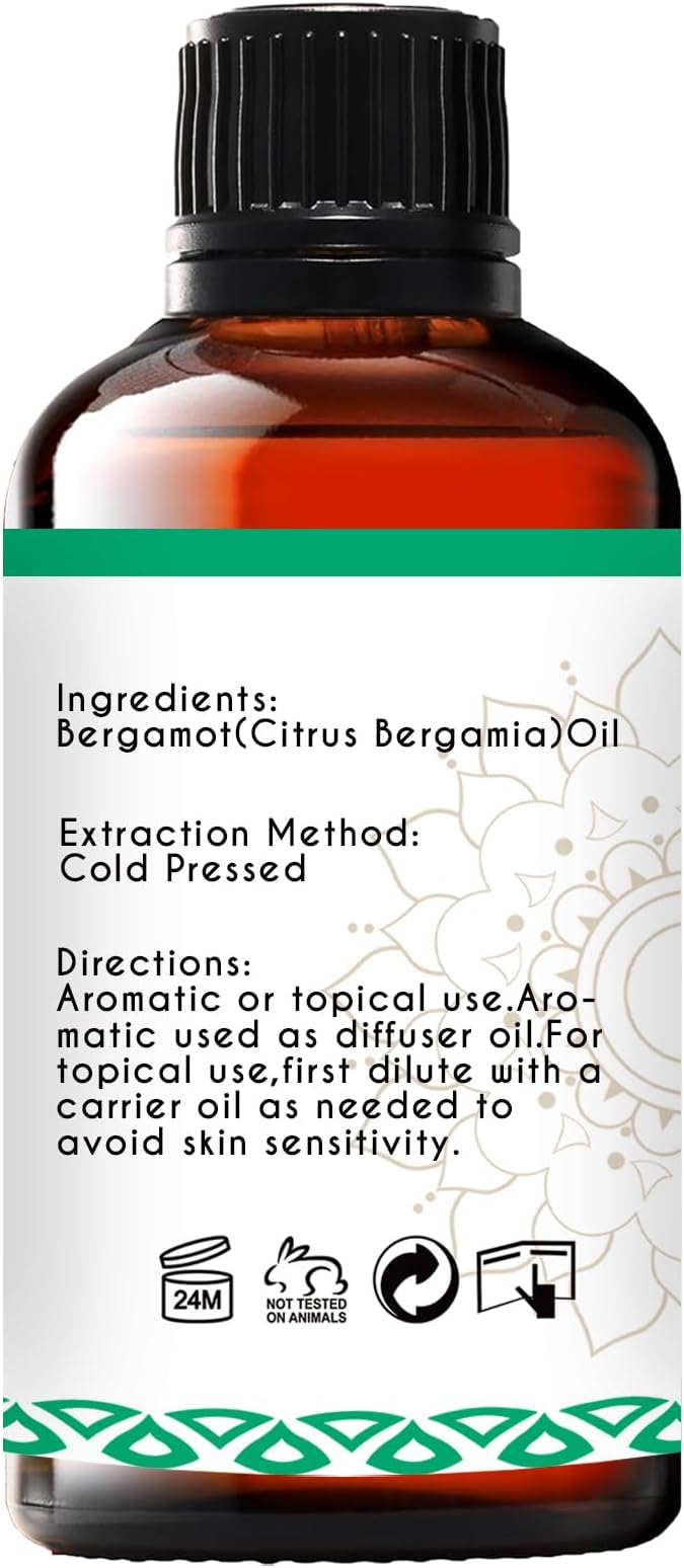 Citrus Bergamot Essential Oil, Pure Organic for Diffuser Room Spray Skin Hand Soap - 1 Oz
