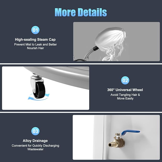 7 in 1 Professional Hair Steamer, Freestanding Hair Treatment Machine with Wheels, Professional O3 Ozone Hooded SPA, for Homes, Spas, Barber Shops, Beauty Salons