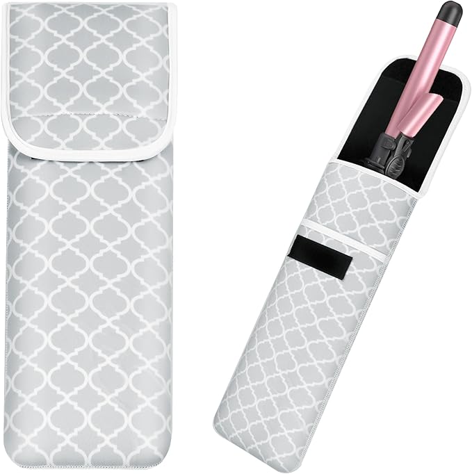 Women's Heat Resistant Neoprene Curling Iron Holder Flat Iron Curling Wand Travel Storage Cover Case Bag Pouch -Water-Resistant (Grey-1)