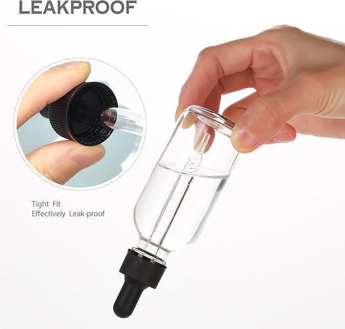 2 oz Glass Dropper Bottles,4 Pack 60ml Empty Reusable Leak Proof Thick Tincture Bottles for Essential Oils,Hair Oil,Liquids,Laboratory,Pharmacist Bottle,Massage,Perfumery Aromatherapy
