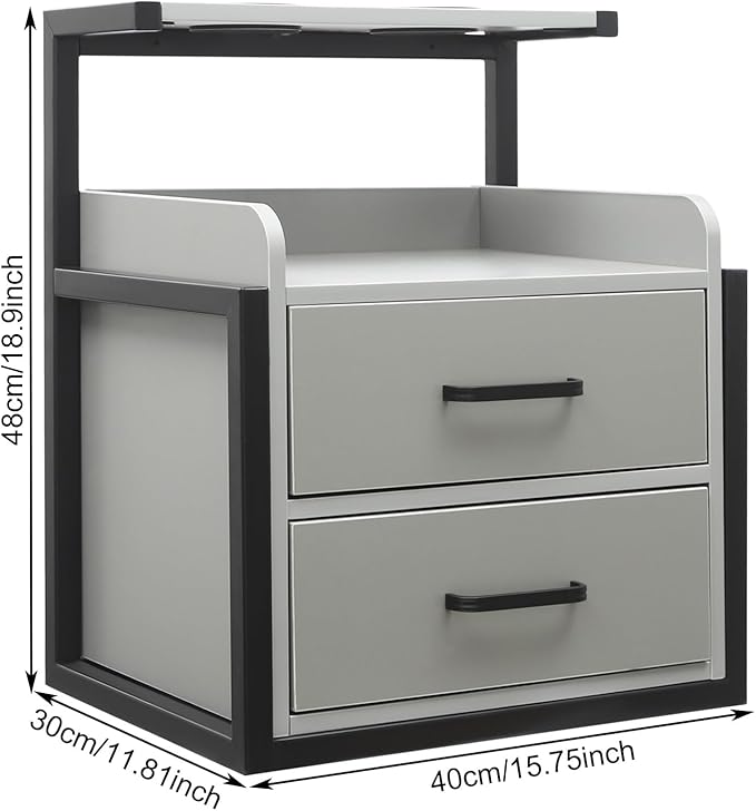 Suspended Salon Station for Hair Stylist, Wall Mounted Styling Salon Station Storage Cabinet w/2*Drawers &Hair Dryer Stand,Floating Nightstand Stylist Storage Cabinet for Home (Black+Gray)