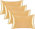 Satin Silk Pillowcase for Hair and Skin, Black Pillow Cases Standard Size Set of 4 Pack Super Soft Pillow Case with Zipper Closure (Champange, Standard(4 Pack))