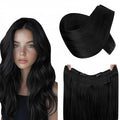 RUNATURE Invisible Wire Hair Extensions Real Human Hair Jet Black, 20 Inch One Piece 100g, Fish Line Hair Extensions Straight Soft Hair, Natural Looking #1 Jet Black