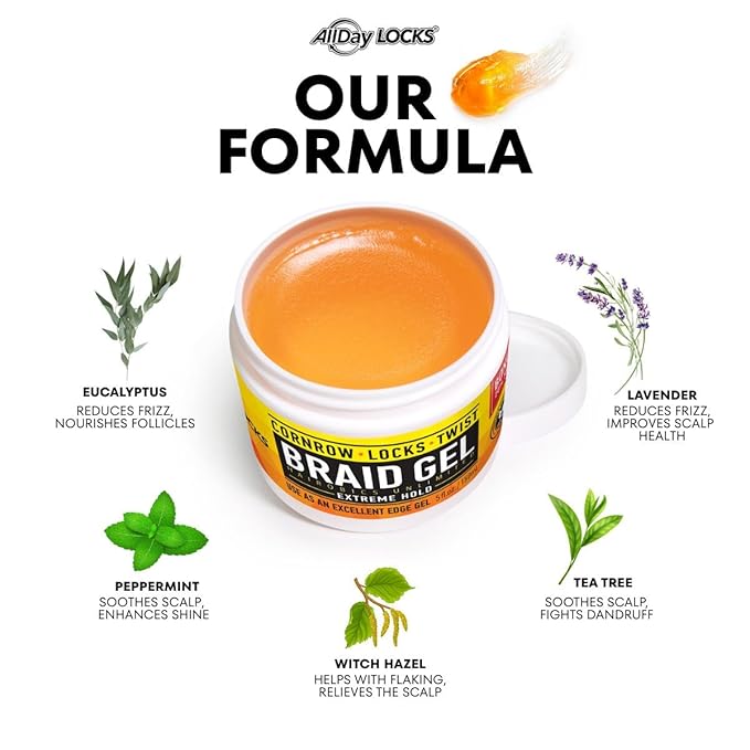 AllDay Locks Braid Gel (15 oz) | Extreme Hold, High Shine | Frizz & Flake-Free Edge Control | Tea Tree, Lavender, Peppermint Oil | Slick & Style Braids, Locks, Twists, Cornrows | 15 oz