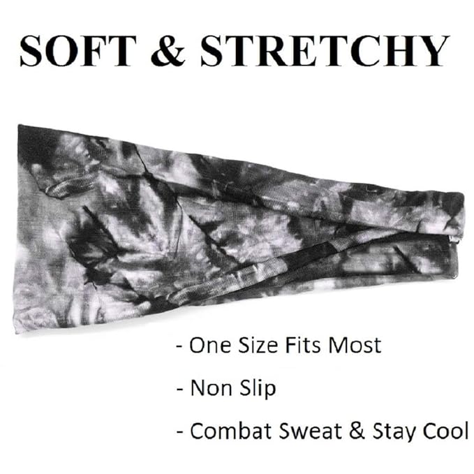 Huachi Women's Headbands Yoga Workout Exercise Headbands for Women Cute Elastic Hair Bands for Women’s Hair Tie Dye Bandeau Headband Sweatbands