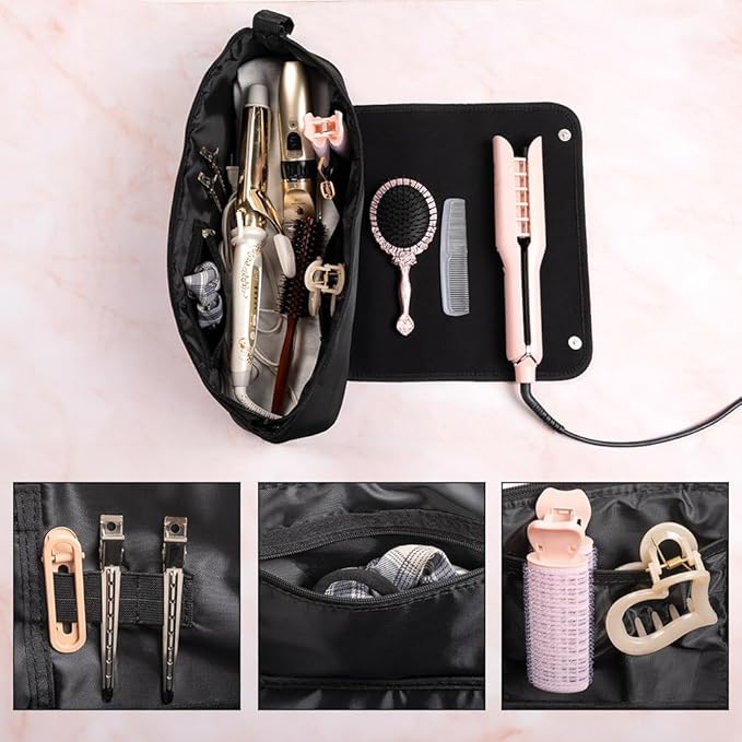 callie Custom Hair Tools Travel Bag, Personalized Portable Hair Accessories Organizer Case Storage Pouch with Heat Resistant Mat, Gifts for Women Men, 18" x 4.7" × 5.9"