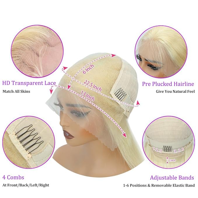 613 30 Inch Lace Front Wigs Human Hair Blonde 13x6 HD Lace Straight Wigs Human Hair for Black Women 180% Density 613 Frontal Wigs Human Hair Pre Plucked with Baby Hair