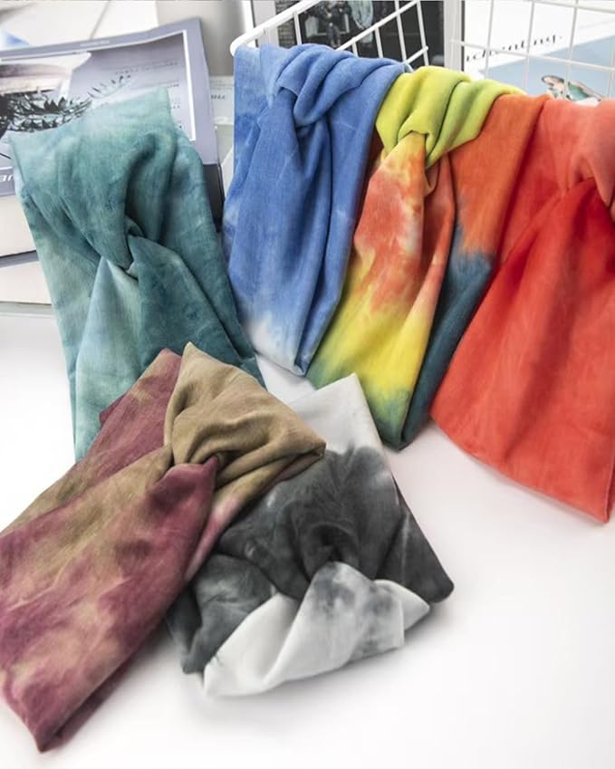 6 Pcs Wide Headbands for Women, Boho Tie Dye Headbands, Soft Fashion Headbands, Hair Bands for Daily Workout Yoga, Z-CC