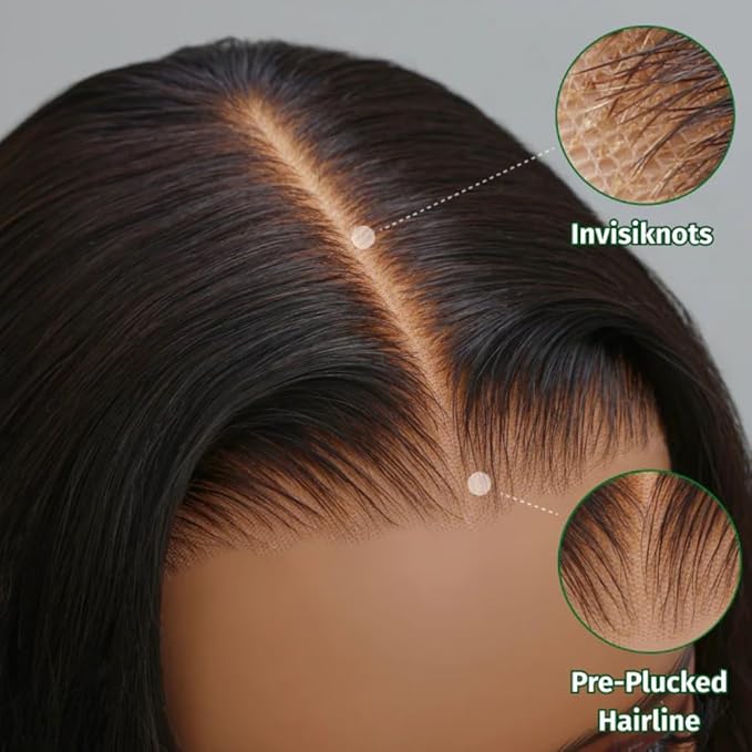 KLAIYI Bye Bye Knots Wear and Go Glueless Wig Highlight Blonde Body Wave 7x5 Pre Cut Lace Front Wig Human Hair Pre Plucked Bleached Ombre Hair with Dark Roots Chocolate Brown 30S Ready to Wear 24Inch
