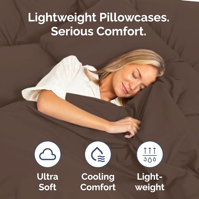 Queen Pillow Cases Set of 2 - Ultra Soft Hotel Quality Pillowcase Covers - Comfy, Cozy & Wrinkle Free - Shrinkage, Stain and Fade Resistant - Machine Washable Pillow Protectors - 2 Piece Set - Brown