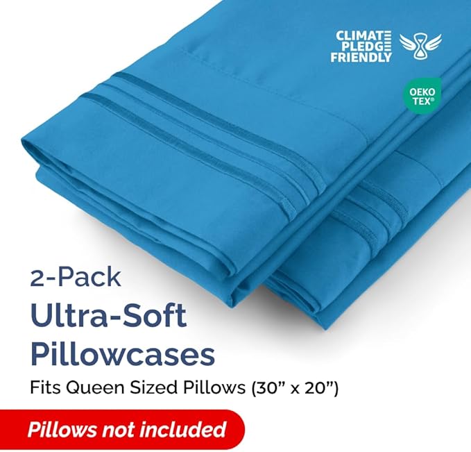 Queen Pillow Cases Set of 2 - Ultra Soft Hotel Quality Pillowcase Covers - Comfy, Cozy & Wrinkle Free - Shrink, Stain & Fade Resistant - Machine Washable Pillow Protectors - 2 Piece Set - Denim Blue