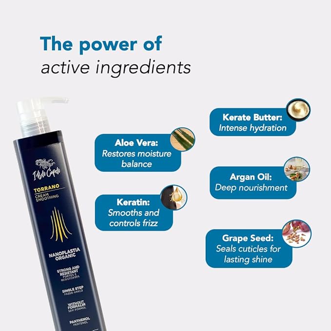 I Belli Capelli Torrano Cream Nano Keratin Hair Treatment, Straightening Hair 1 Step, Formaldehyde Free-Nanoplastia Para Alisar Cabello, Keratina Organica Sin Formol -Brazilian Nano Keratin (500ml)