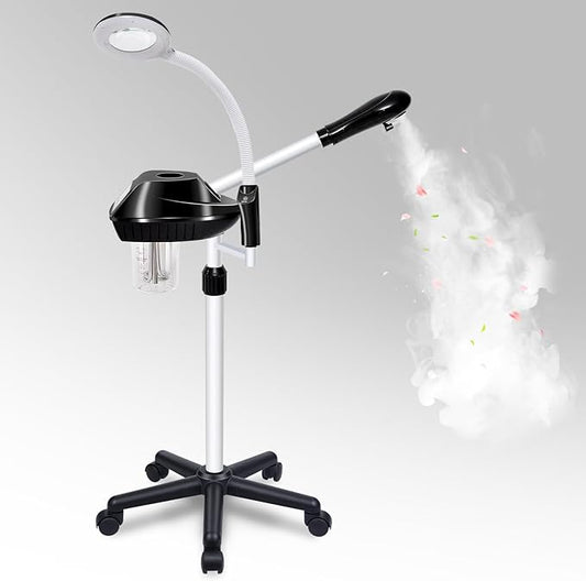 Professional Facial Steamer, 2 in 1 Facial Steamer on Wheels with 5X Magnifying Lamp, Steamer for Face Adjustable Height, Steamer for Facial for Salon, Spa and at Home Use