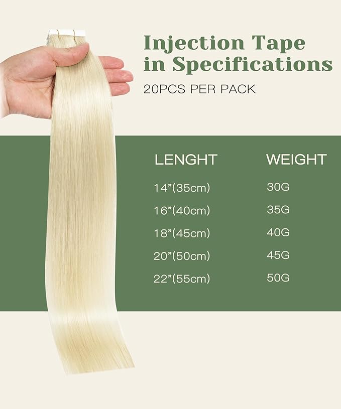 SURNEL Injection Tape in Extensions 18 Inch Platinum Blonde Invisi Edge Tape in Hair Extensions Human Hair 20 Pcs 40g(#60,18)