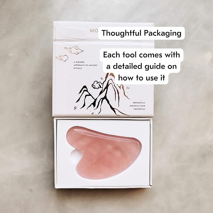 Mount Lai Rose Quartz Gua Sha Facial Tool – The Stone of Graceful Radiance – 100% Genuine Rose Quartz Stone Face Sculpting Tool for Lymphatic Drainage, Puffiness Reduction & Graceful Beauty