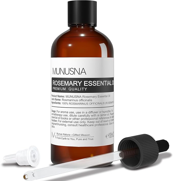 Rosemary Essential Oil 100ML, 100% Pure Rosemary Oil for Hair Growth, Premium Grade Aromatherapy Oils for Skin Care, Body Massage, Diffuser, Soap and Candle Making